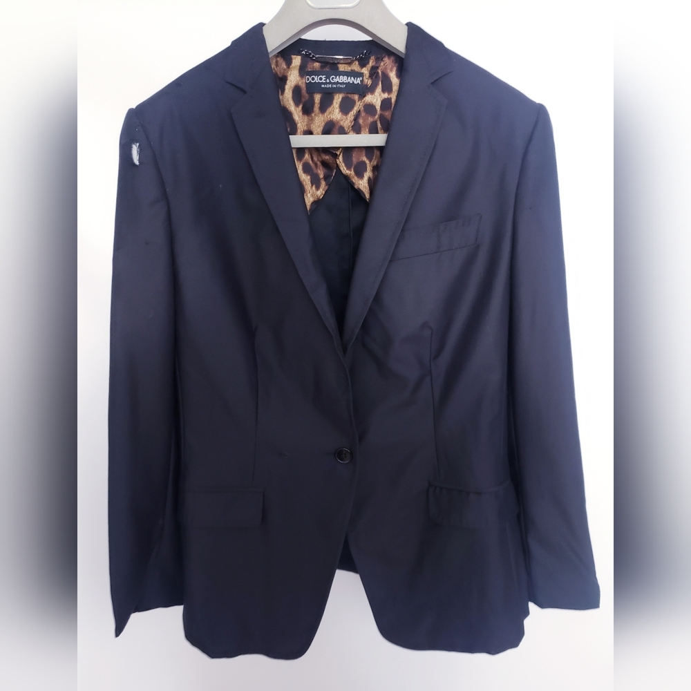 Dolce & Gabbana Black Silk Blazer w/Leopard Print Lining Size 44 Italy